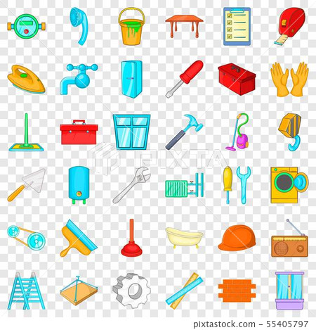 Flat renovation icons set, cartoon style Flat renovation icons set, cartoon style 55405797