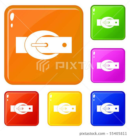 Oval belt buckle icons set vector color 55405811
