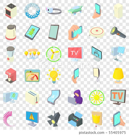 Electricity screen icons set, cartoon style Electricity screen icons set, cartoon style 55405975