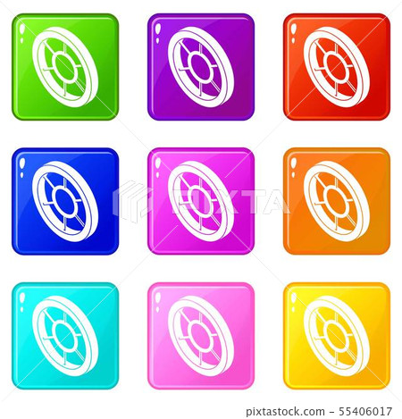 Round window frame icons set 9 color collection 55406017