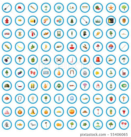 100 wild nature icons set, cartoon style 55406065