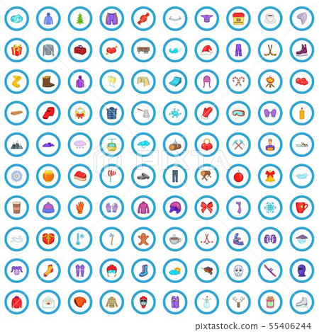 100 winter icons set, cartoon style 100 winter icons set, cartoon style 55406244