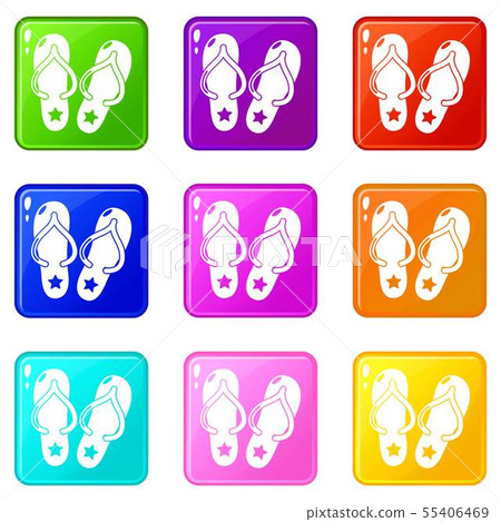 Flip flops icons set 9 color collection - Stock Illustration [55406469 ...