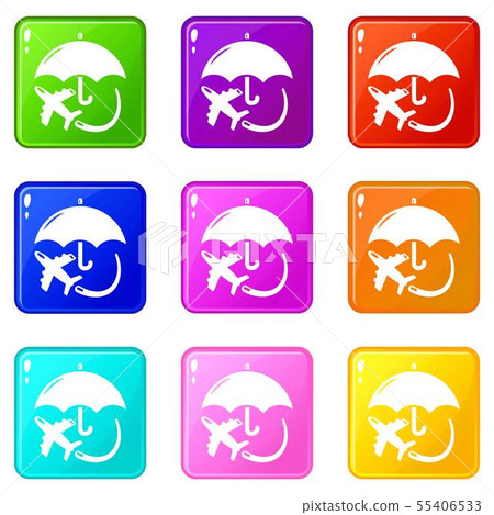 Insurance Icons Flying Insurance fly icons set 9 color collection - Stock Illustration ...