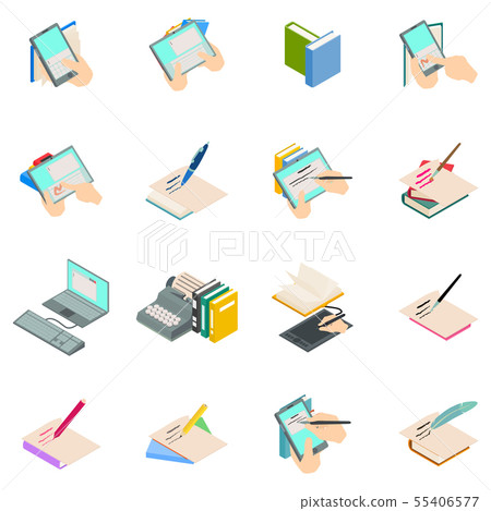 Novelist icons set, isometric style 55406577