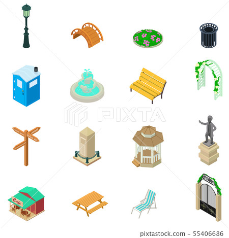 Park stuff icons set, isometric style - Stock Illustration [55406686 ...