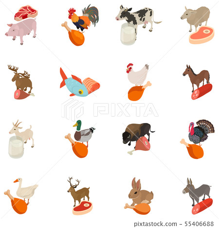 Animal factory icons set, isometric style Animal factory icons set, isometric style 55406688