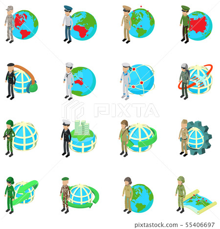 Military protection icons set, isometric style 55406697