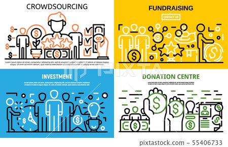 Crowdfunding idea banner set, outline style 55406733