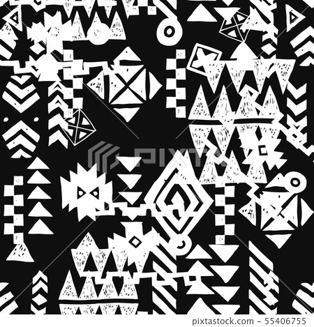 Seamless Ethnic pattern. Tribal vector abstract monochrome background 55406755