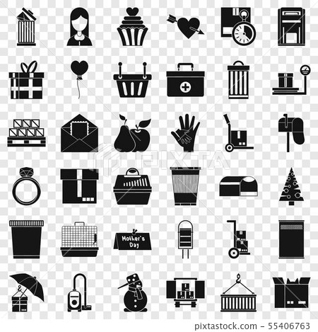 Box in truck icons set, simple style Box in truck icons set, simple style 55406763