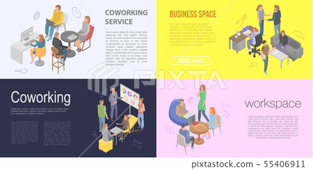 Coworking banner set, isometric style 55406911