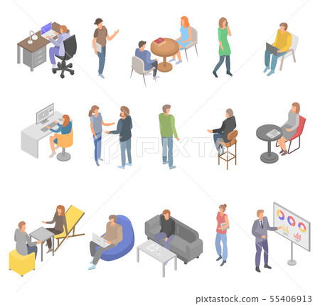 Coworking office business icons set, isometric style Coworking office business icons set, isometric style 55406913