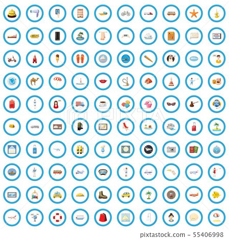 100 world tour icons set, cartoon style 100 world tour icons set, cartoon style 55406998