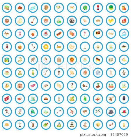 100 world icons set, cartoon style 55407029