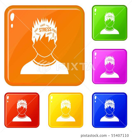 Word stress in the head of man icons set vector color 55407110