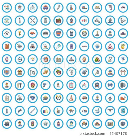 100 working hours icons set, cartoon style 100 working hours icons set, cartoon style 55407178