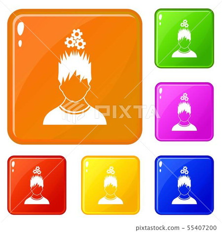 Man with metal gears over head icons set vector... - Stock Illustration ...