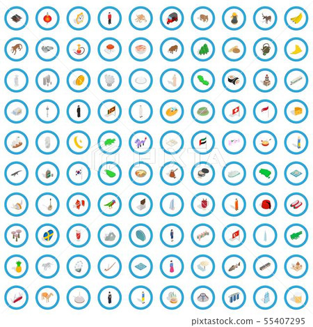 100 world tour icons set, isometric 3d style - Stock Illustration ...