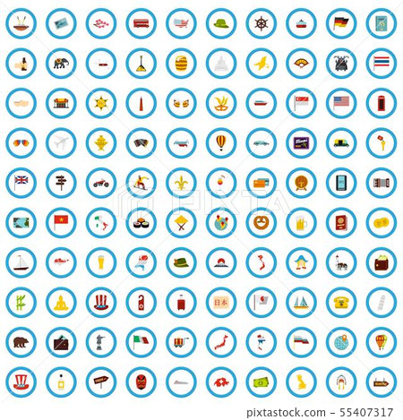 100 world tour icons set, flat style 100 world tour icons set, flat style 55407317
