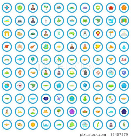 100 world icons set, cartoon style 100 world icons set, cartoon style 55407379