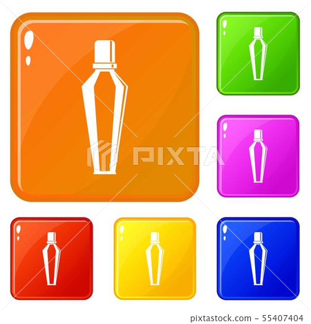 Elegant woman perfume glass bottle icons set... - Stock Illustration ...
