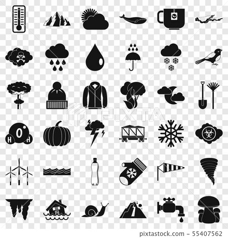 Snowy cloud icons set, simple style Snowy cloud icons set, simple style 55407562