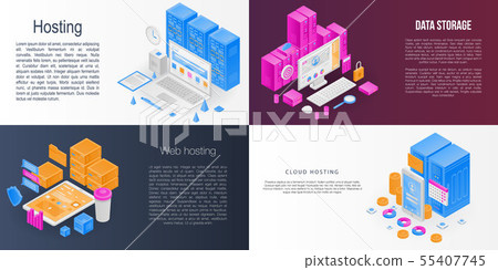 Hosting banner set, isometric style 55407745
