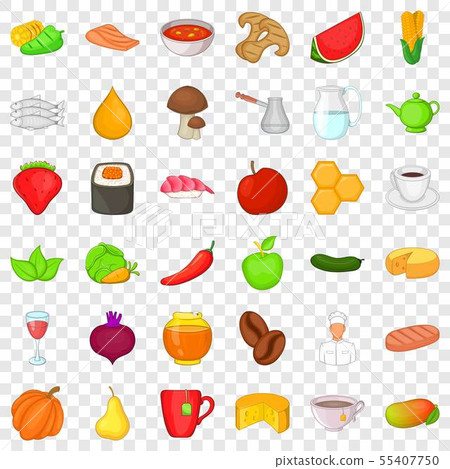 Dietary food icons set, cartoon style-插圖素材 [55407750] - PIXTA圖庫