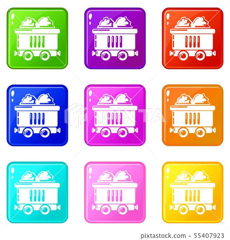 Coal car icons set 9 color collection 55407923