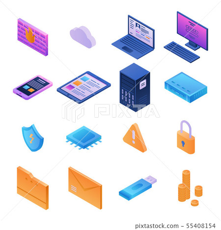 Firewall security icons set, isometric style 55408154
