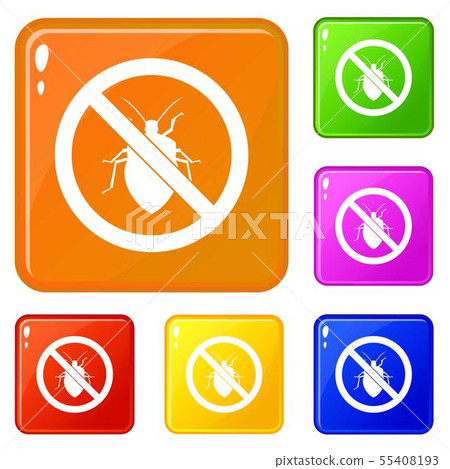 No bug sign icons set vector color 55408193