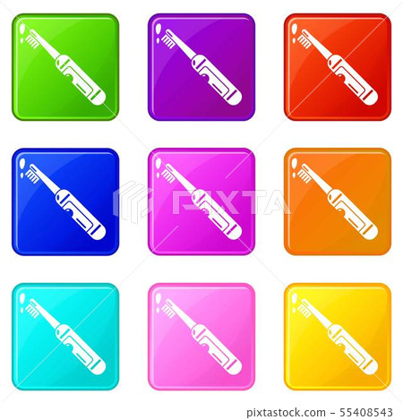Electric toothbrush icons set 9 color collection - Stock Illustration ...