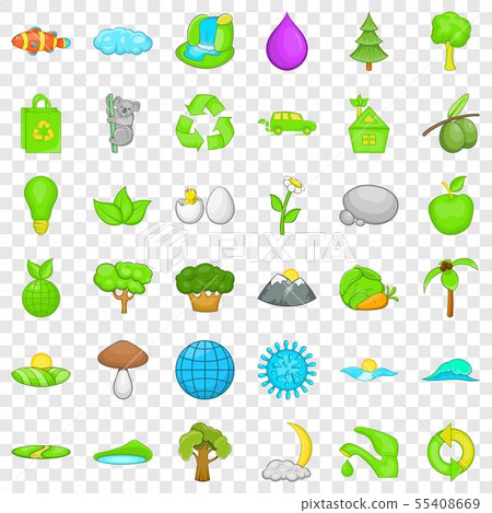 Green plant icons set, cartoon style 55408669