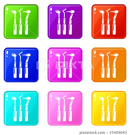Dentistry tool icons set 9 color collection 55409043