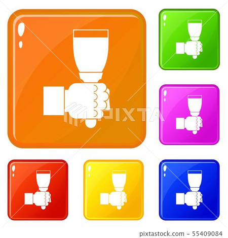 Hand hjlding paint brush icons set vector color - Stock Illustration ...