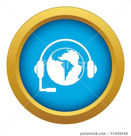 World planet and headset icon blue vector isolated 55409446