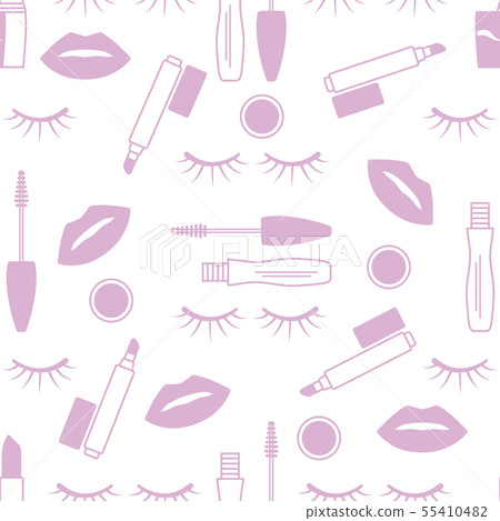 Seamless pattern Eyelashes, lips, mascara lipstick 55410482