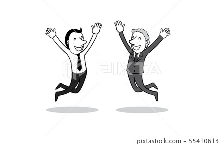 Boss and employee, happy, jumping, together. Boss and employee, happy, jumping, together. 55410613
