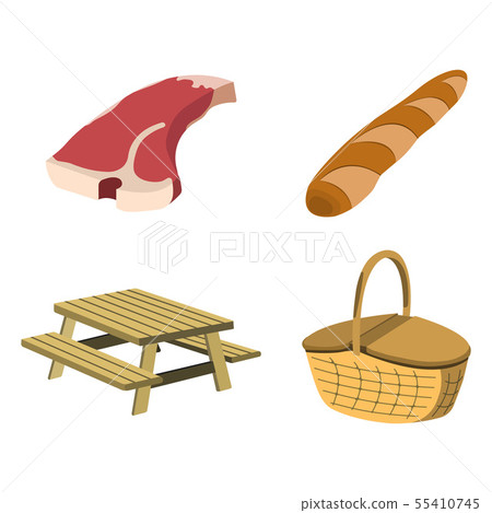 Set of Picnic icon. BBQ label on white Background. Set of Picnic icon. BBQ label on white Background. 55410745