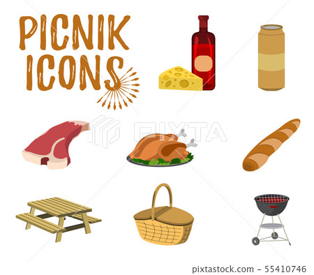 Set of Picnic icon. BBQ label on white Background. 55410746