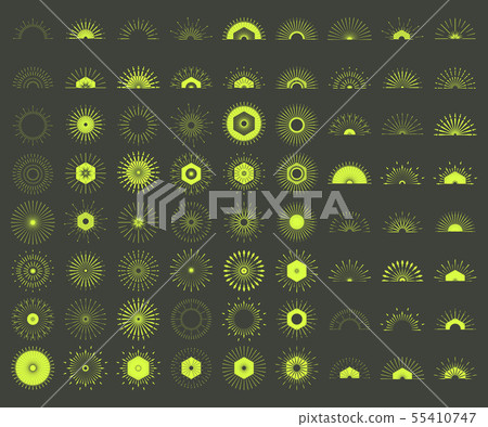 Big set of Retro Sun burst shapes. Vintage logo, 55410747