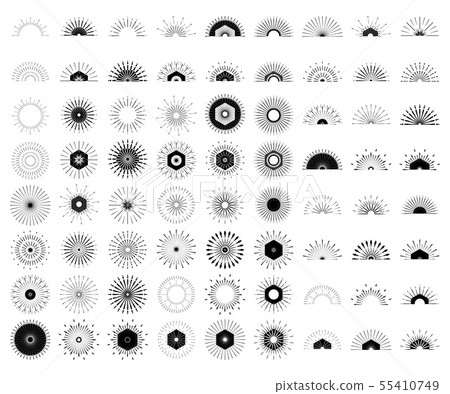 Big set of Retro Sun burst shapes. Vintage logo, 55410749