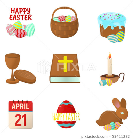 Set of Easter icons. Happy Easter on white 55411282