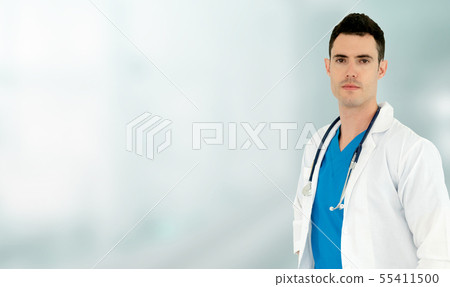 Young male doctor working at the hospital. 55411500