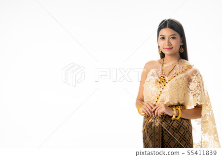 Woman portrait dress in traditional thai costume. Woman portrait dress in traditional thai costume. 55411839