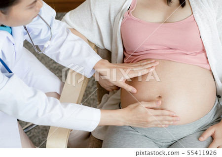 Pregnant Woman and Gynecologist Doctor at Hospital 55411926