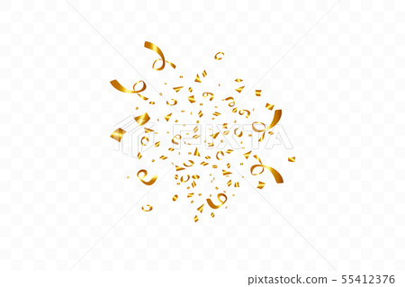 Confetti isolated on transparent background. Golden ribbons. Festive vector illustration 55412376