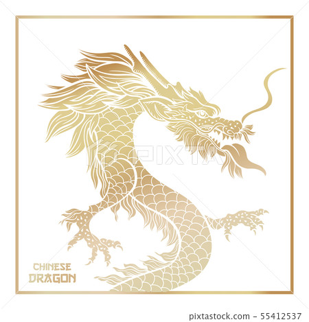 Chinese mythic dragon postcard template. 55412537