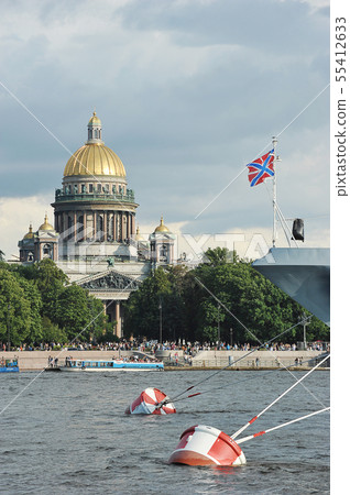 view of St. Isaac's Cathedral and a warship on the view of St. Isaac's Cathedral and a warship on the 55412633